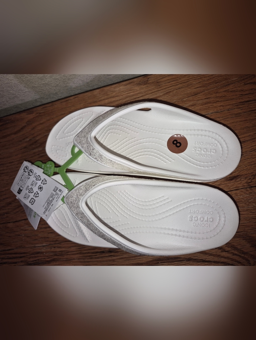 New With Tags White Crocs Women's Sloane Glitter flip-flop Wedge Sandals Size 8 - Picture 2 of 6